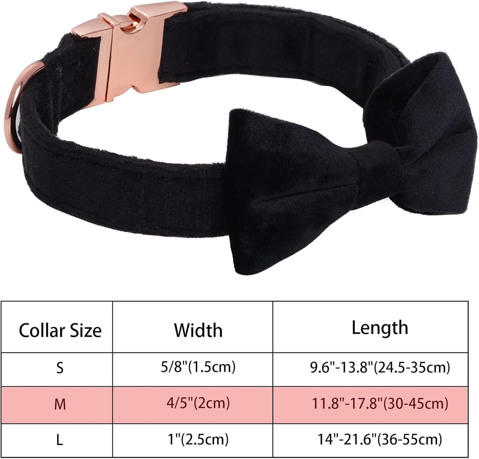 Dog Collar with Removable Dog Bow Tie, Comfortable Velvety for Weddings Birthdays, Parties, Dog Collar (Black, M) - Image 2