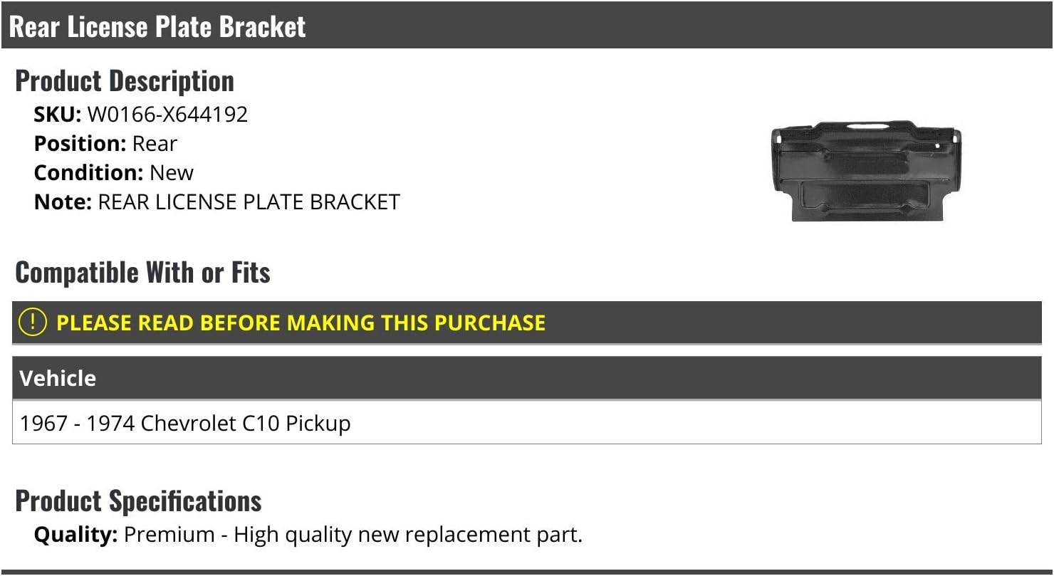 Rear License Plate Bracket - Compatible with 1967-1974 Chevy C10 Pickup