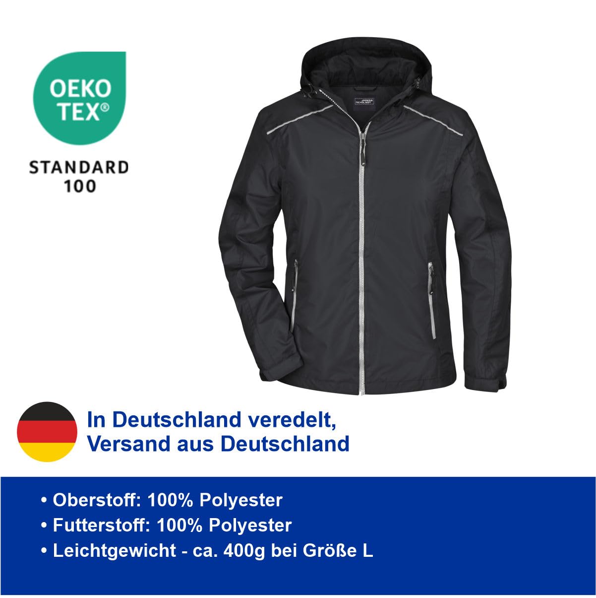 Regenjacke Damen reflektierend Die mit dem Hund geht leichte Jacke wasserdicht | Reflex Rückendruck - Die mit dem Hund geht - wasserdicht 3000 mm Wassersäule, versiegelte Nähte - Geschenk für Hundehalter