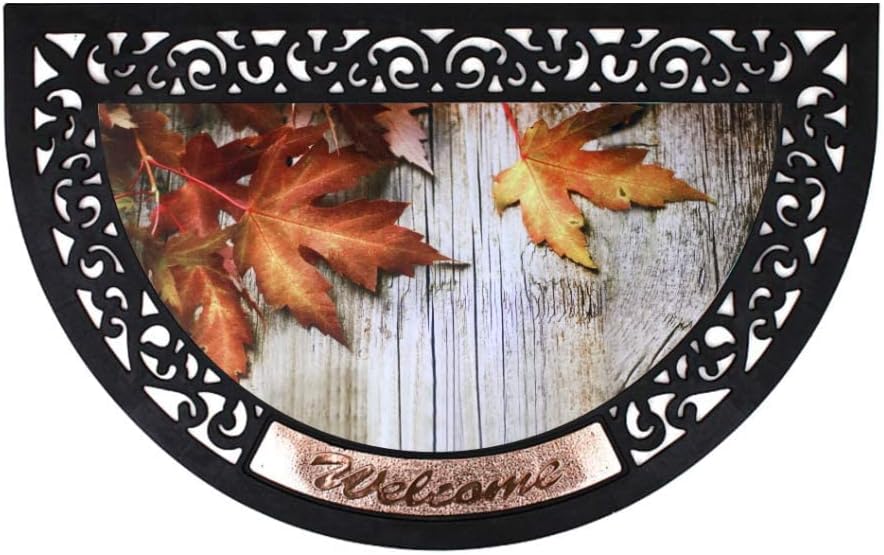 Linfevisi Front Door Mat Indoor Entry Way Maple Leaves Printing Doormat Non Slip Rubber Entrance Door Mats Fall Thanksgiving Decor (Half Round Set)