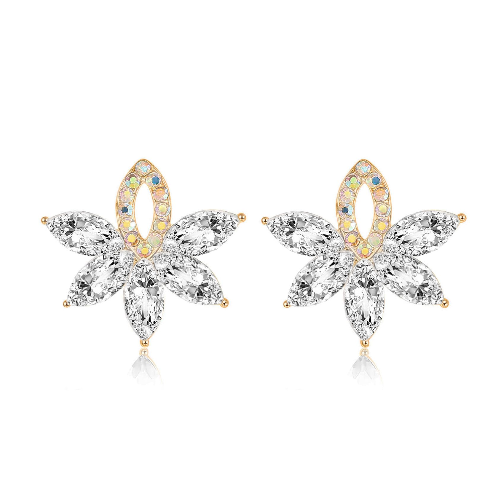 FENBORY Fancy Rhinestone Statement Stud Earrings Flower Crystal Stud Drop Earrings Wedding Prom Earrings for Women