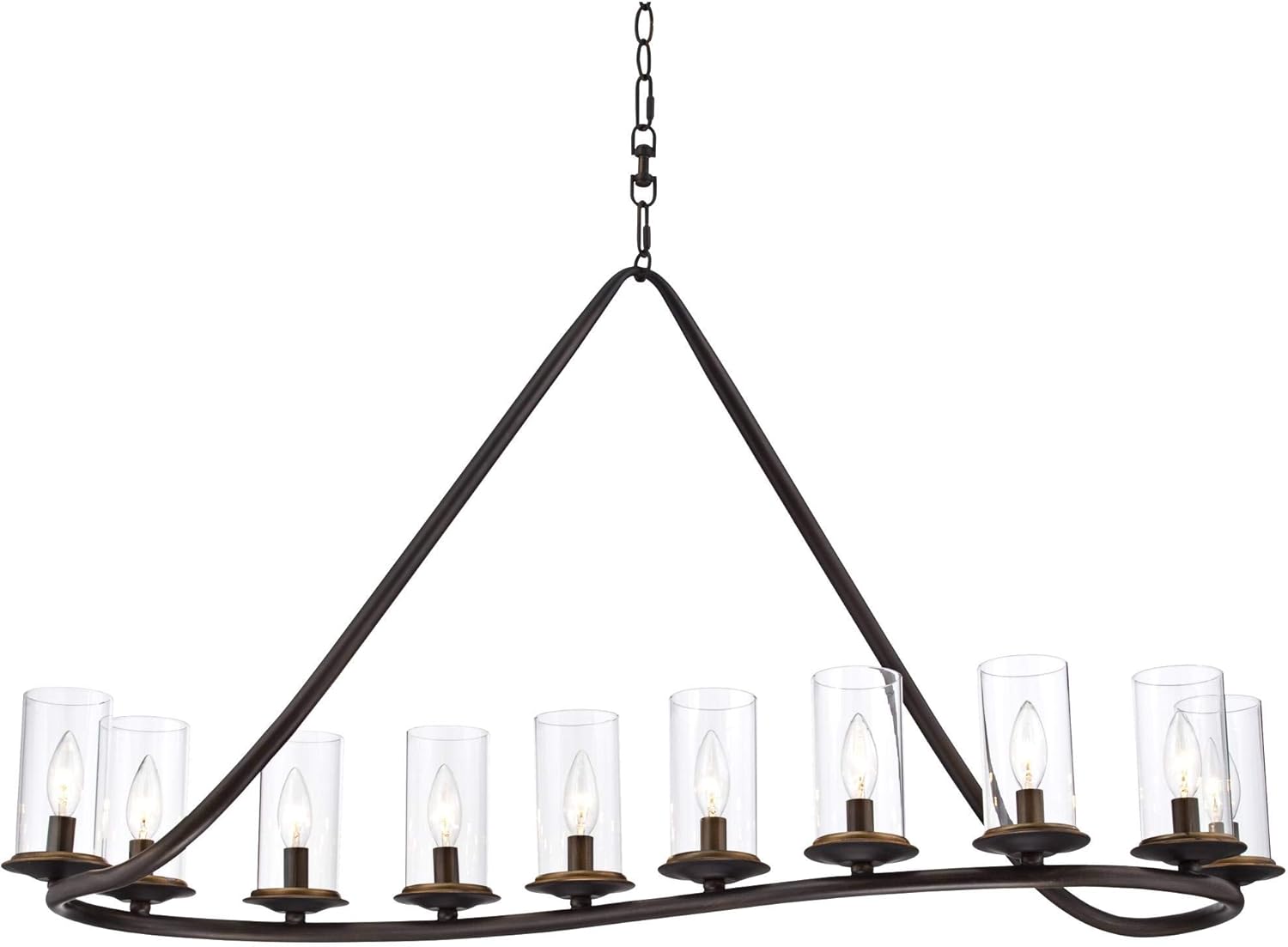 Franklin Iron Works Black Linear Pendant Light - 10 Light, Clear Glass Shade, Heritage Bronze Modern Farmhouse Pendant Light for Kitchen Islands, Dining Rooms, and Living Rooms - 44" Wide, 23" High