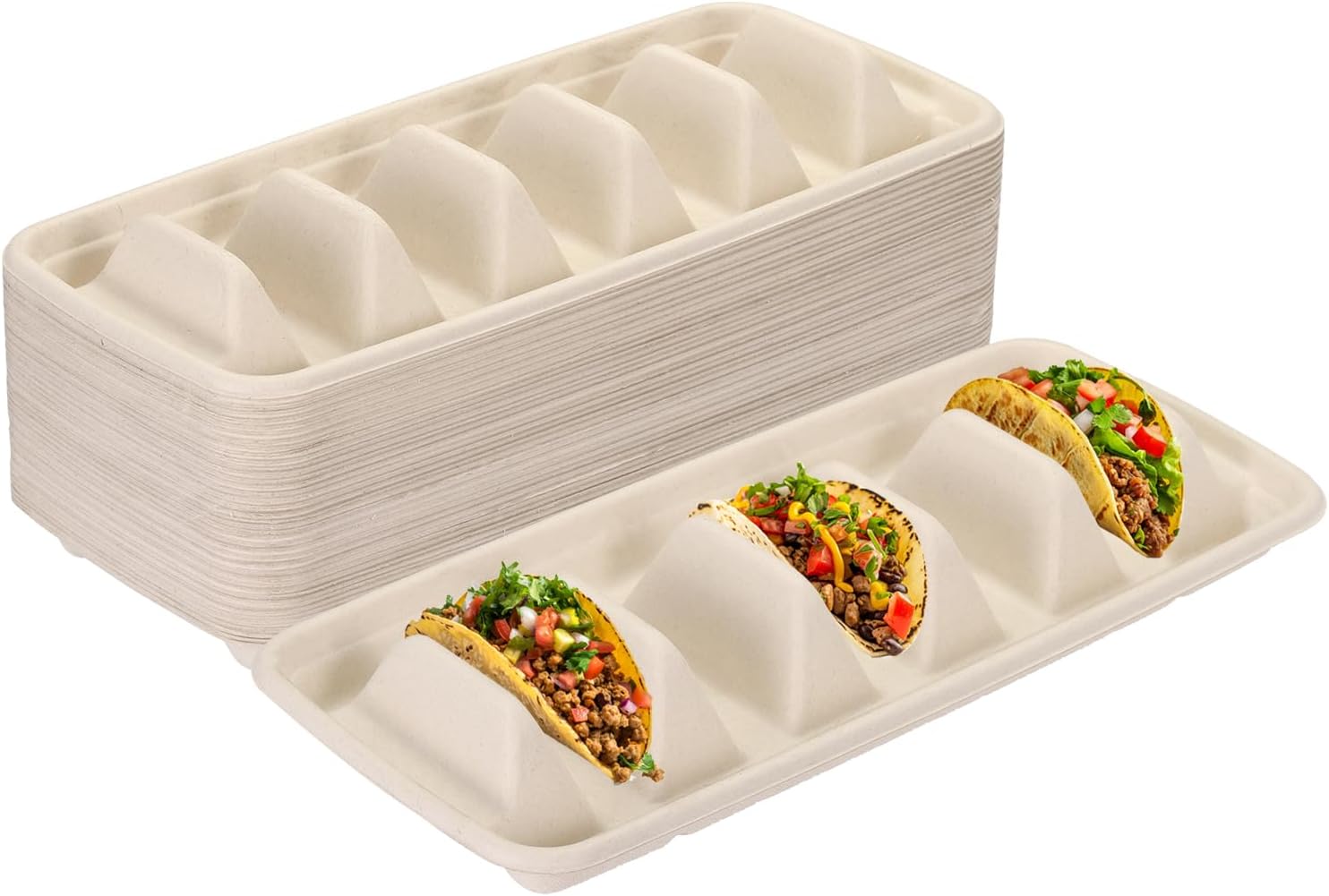 uxcell 40pcs Disposable Taco Holders for Party, Disposable Taco Plates with 5 Dividers, Taco Stands Taco Trays for Taco Bar Lazy Susan