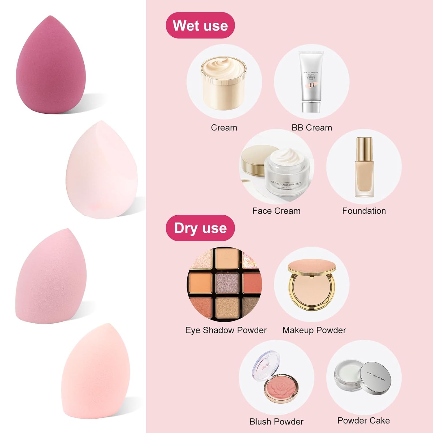ZHIYE Makeup Sponge, Beauty Makeup Blending Sponge Puff Blender Foundation Sponge Concealer Sponges Applicator Sponges 8 Pcs