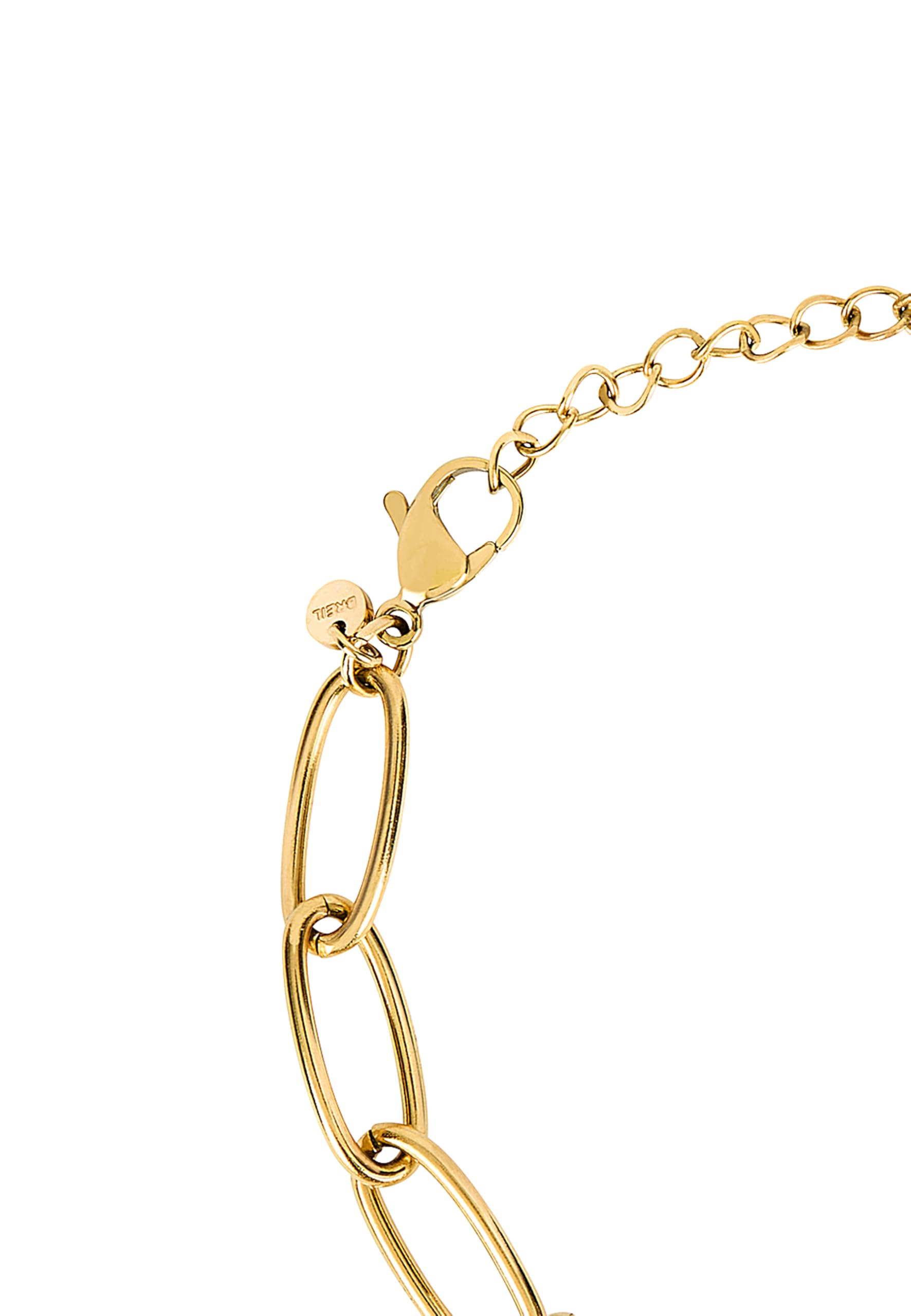 Breil, Collezione Amelié, Bracciale Donna in Acciaio IP Gold, con Perle e Catena ad Anelli Ovoidali, Elemento Fluido Centrale, Chiusura a Gancio, Lunghezza Regolabile fino a 15 cm