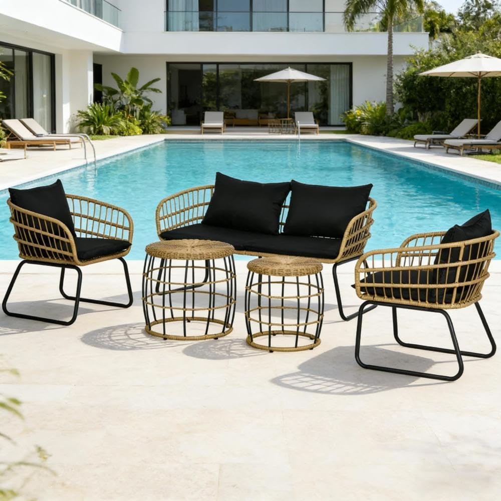 All-Weather Wicker Outdoor Conversation Set with Cushioned Seating for Patio, Deck or Garden Lounge Area