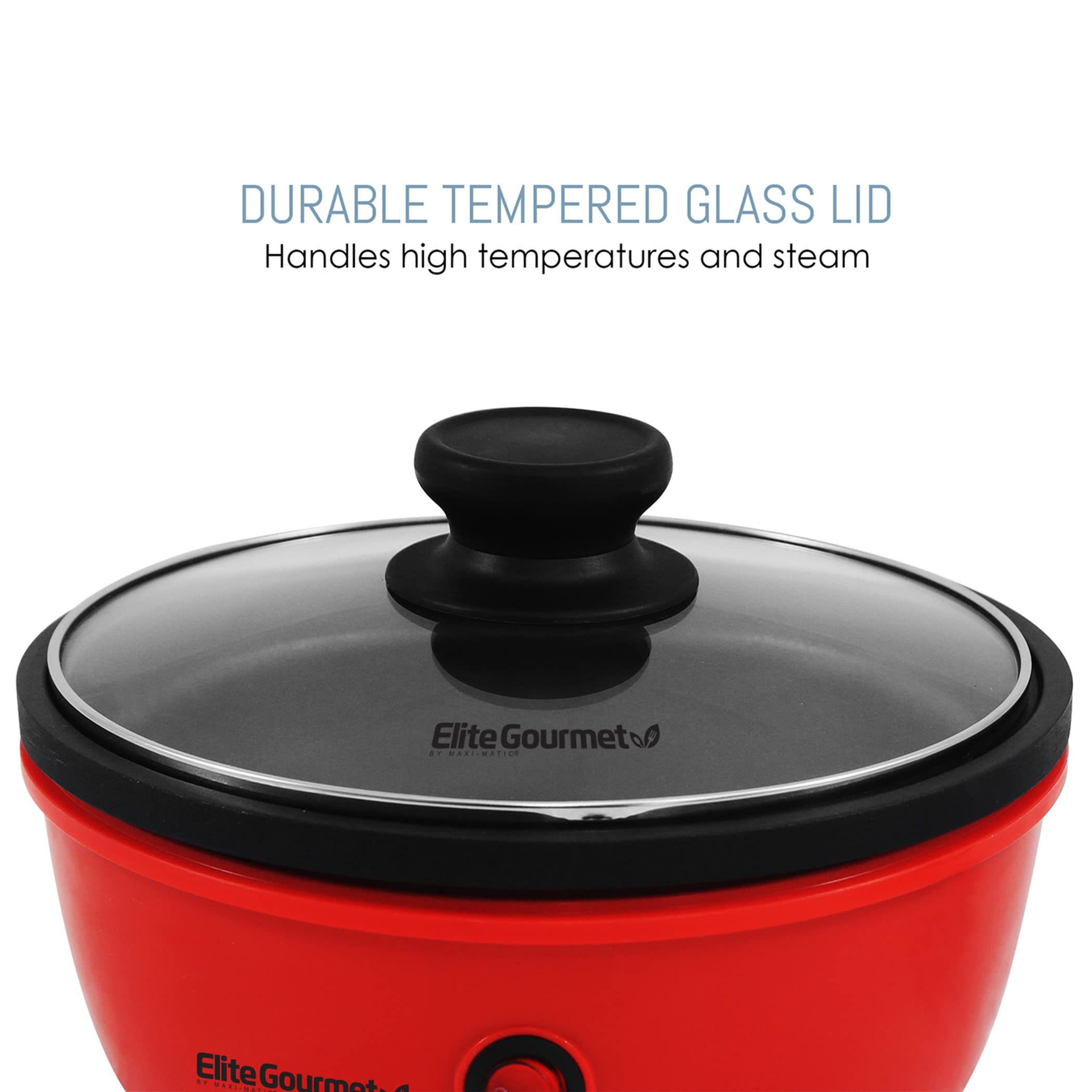 Elite Gourmet EGL-6101 Personal Sartén eléctrica antiadherente para salteados con tapa de cristal templado, calentamiento rápido, 650 vatios, rojo