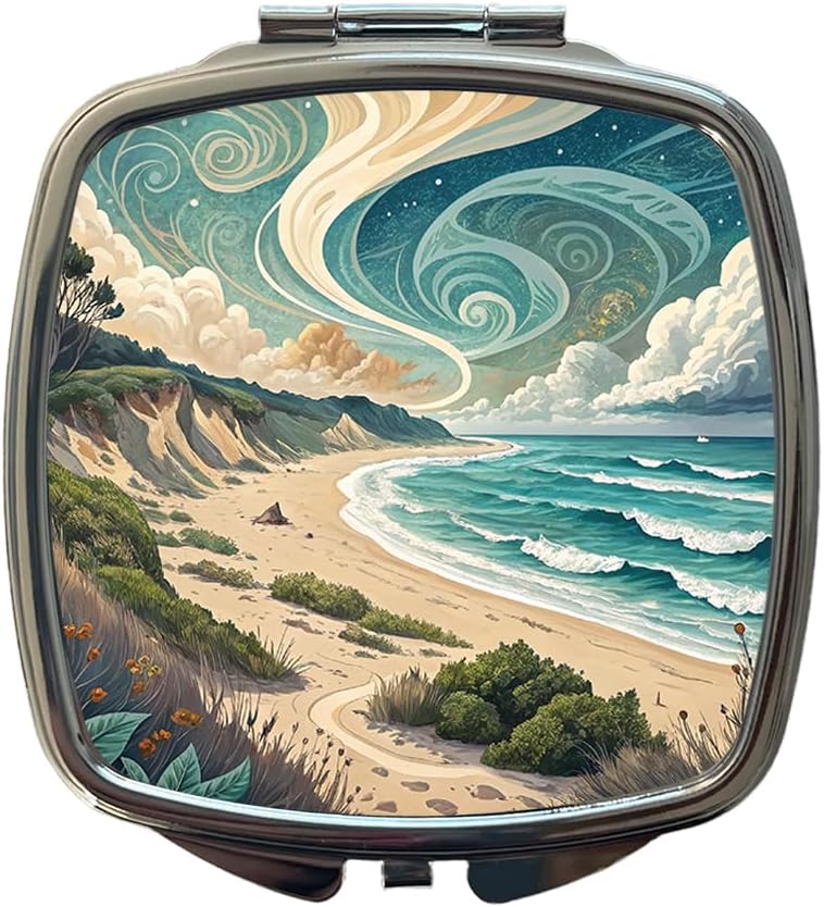 Abstract Beach Shore Landscape Small Travel Purse Handbag Pocket Makeup Compact Mirror