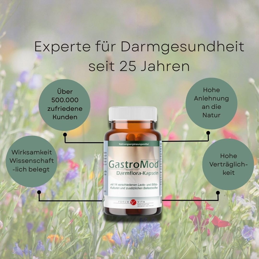 GastroMod Darmflora Kapseln - Probiotika für Darmkur und Darmsanierung - Breitband Darmbakterien + Inulin *Experte für Darmgesundheit seit 25 Jahren