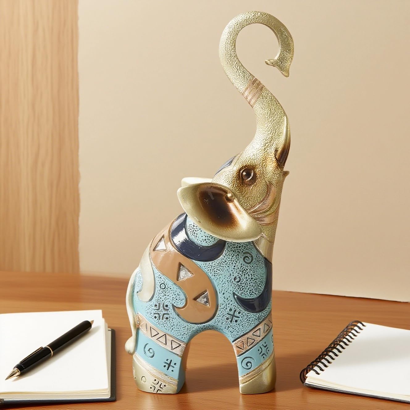 Gold Elephant Statues Decor, 8.46 Inch Good Luck Home Decor Figurine, Resin Art Sculptures and Statues, Animal Gifts Home Tabletop Decoration, Living Room, Bathroom, Office,Bookshelf (2 Pack)