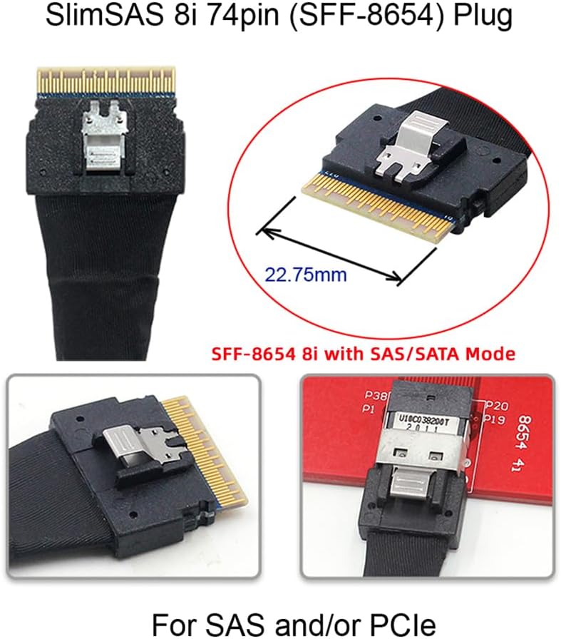 NFHK SlimSAS Host/RAID to SATA Target Cable,Slim SAS 4.0 SFF-8654 8i 74Pin 1 to 8 SATA 7Pin Raid Controller/Hard Drive Cable 3.28FT/1.0M