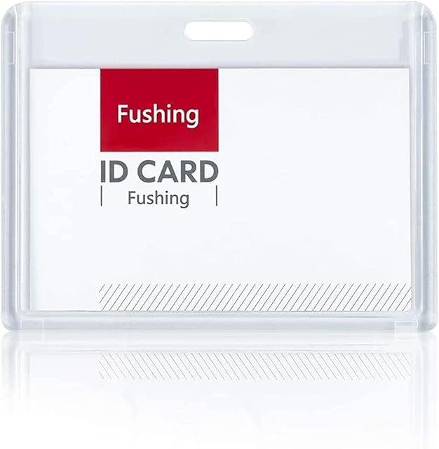 Fushing 6 Pack Heavy Duty ID Card Holders Double-Sided Clear Acrylic Crystal Badge Holder, Name Tag Holder for Student Employee Worker Office Meeting Company School (Horizontal)