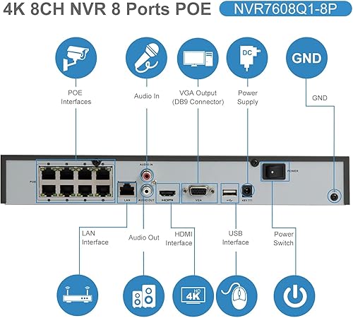 Miniatura 5 de Anpviz Sistema de cámara de seguridad 4K con audio, 4 cámaras domo 4K PoE con cable H.265+4K8MP 8CH NVR con disco duro de 2 TB