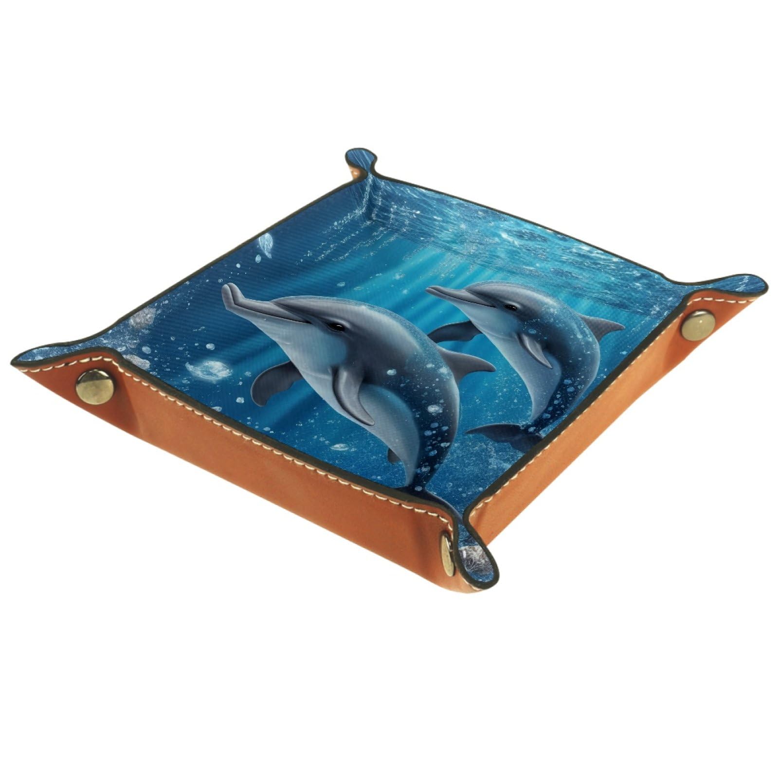 VAPOKF Dolphins Portable Folding Dice Rolling Tray, Microfiber Leather Dice Holder for Dice Games Like RPG, DND and Other Table Games