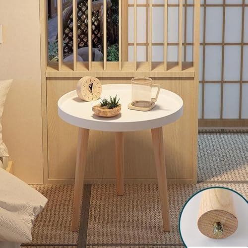 サイドテーブル 丸テーブル 丸型 三脚 天然木 一人暮らし 食卓 寝室 ソファ ベッドサイド おしゃれ テーブル ベッドテーブル 机 リビングサイドテーブル 収納 ナイトテーブル ソファサイドテーブル 円卓 直径40cm 高さ44cm (ホワイト-木製脚,