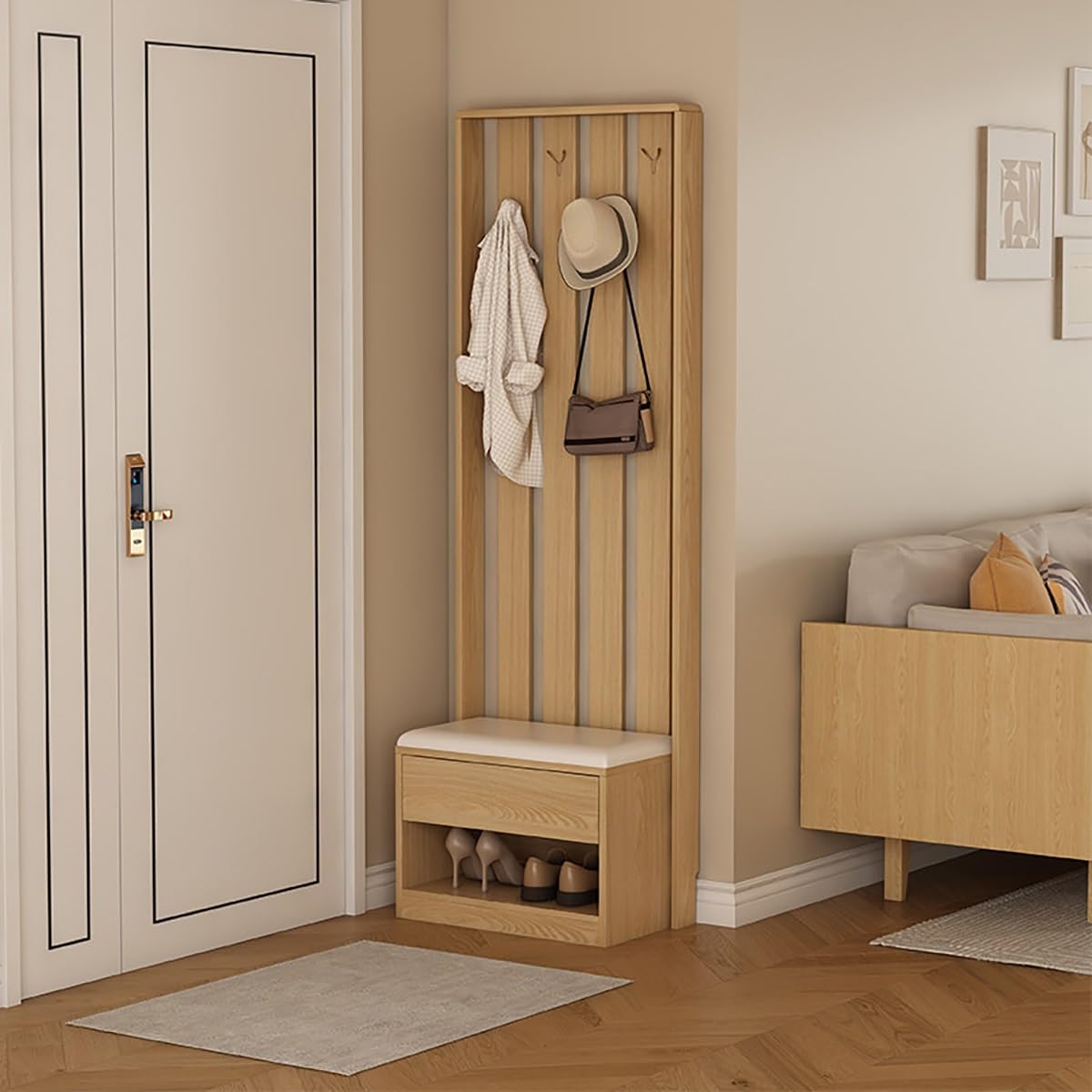 Mud Room Organization and Storage Bench, Duty Hall Tree with Entryway Storage Bench Coat Rack, for Hallway, Living Room, Mudroom(Natural Wood)