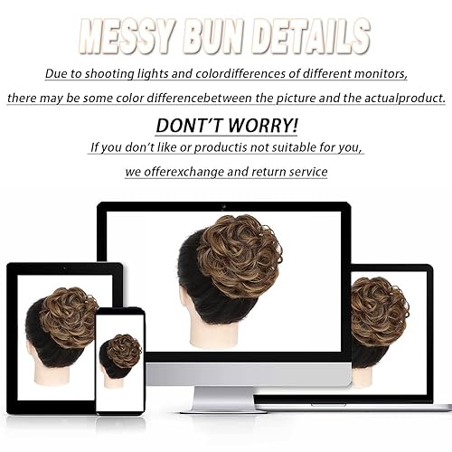 Miniatura 6 de ZERAL Moño desordenado, recogido, ondulado, con banda de goma elástica, moños desordenados, moño desordenado para mujeres (rojo cobre)