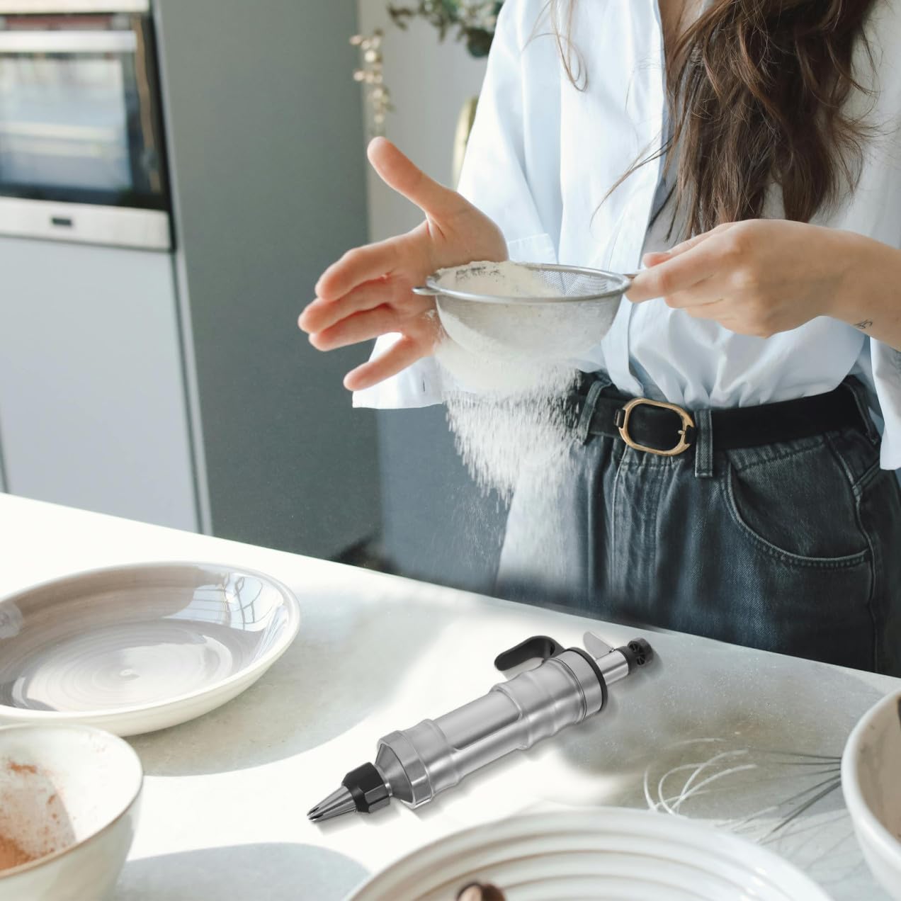 Edelstahl Kuchenspritze für Backwerkzeug, Silber, 1 Stück | Multifunktionale Sahnespritze für Cupcake Dekor, Leicht zu Reinigen, Selbstgemacht zu Hause