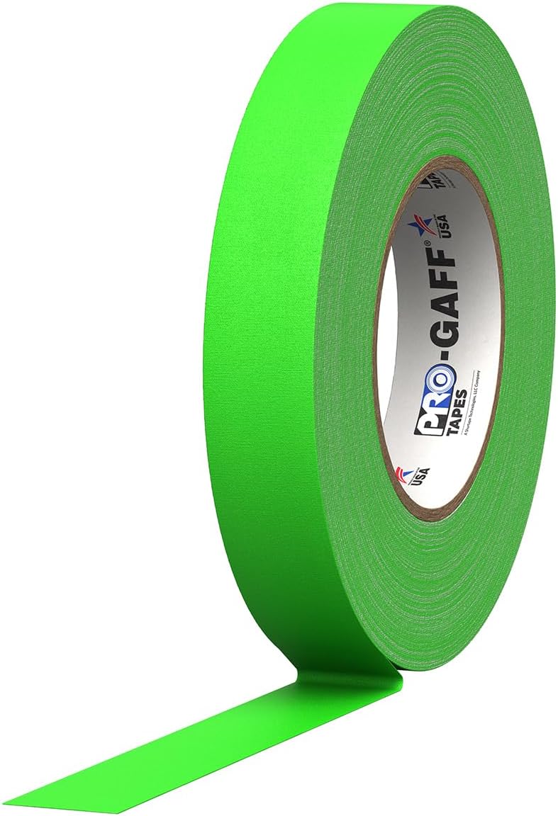 1" Width ProTapes Pro Gaff Premium Matte Cloth Gaffer's Tape With Rubber Adhesive, 50 yds Length x, Fluorescent Green (Pack of 1)