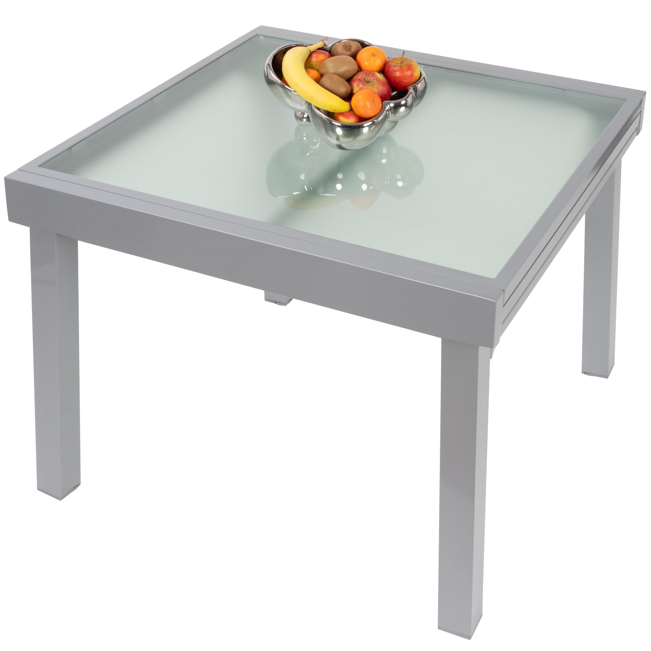 ib style Gartentisch Diplomat, Ausziehbar 90-180 cm, Outdoor, Aluminium Esstisch, Balkonmöbel, Gartenmöbel, Tischplatte aus Sicherheits Glas, Silber
