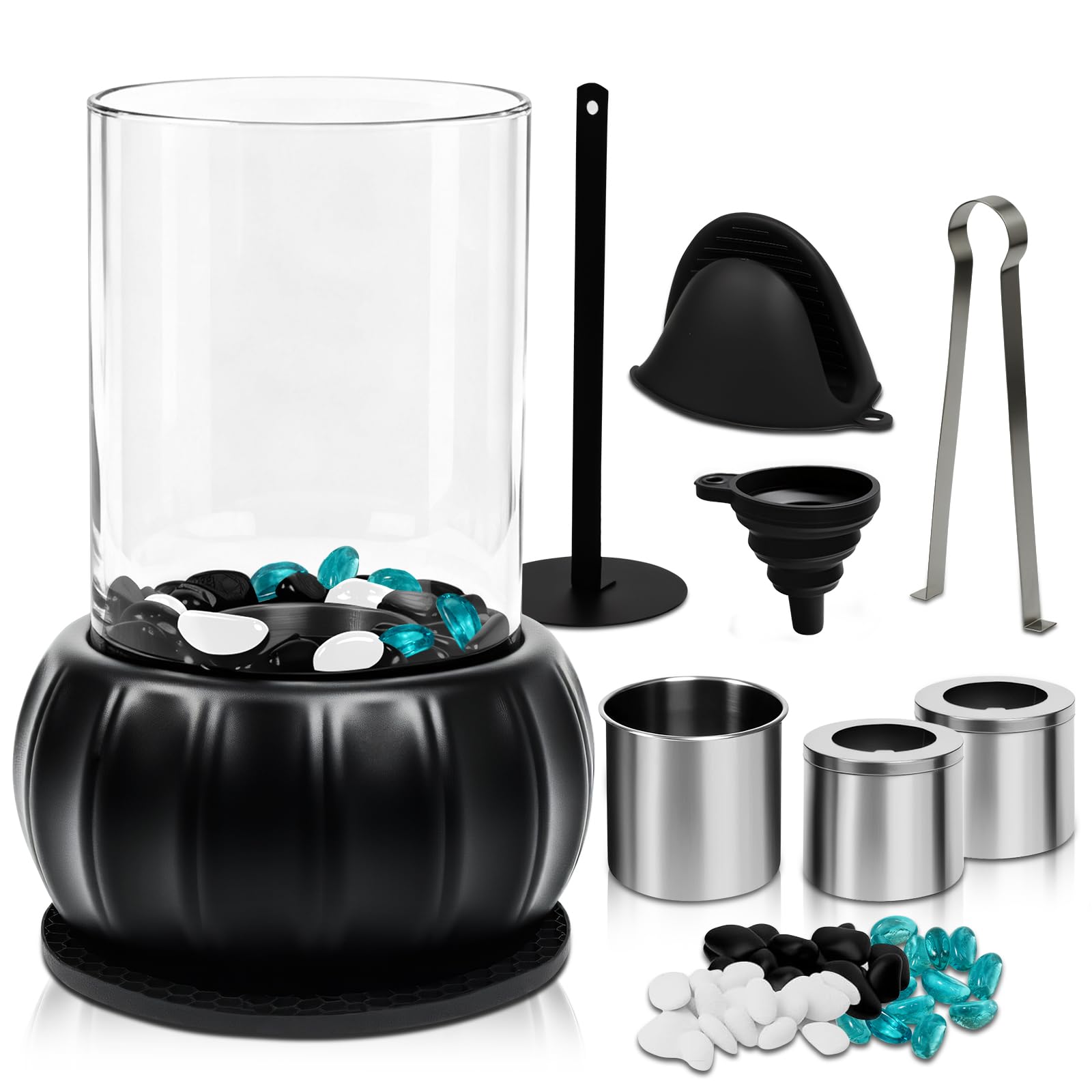 Innenfeuerstelle Schreibtischkamin mit 3 Farben Deko Steinen, Desktop-Kürbis Party-Dekor für Indoor & Outdoor