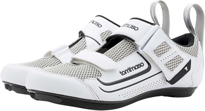 Tommaso Zapatillas Ciclismo Veloce II - Viaja con Estilo - Zapatillas Peloton Triatlón Bicicleta de Carretera Ciclismo Indoor Hombre Mujer Compatible con Tacos Look Delta SPD SPD-SL Blanco Negro