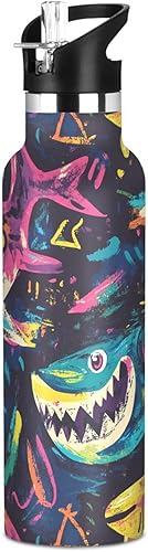 Nature Shark Pirate Style BPA-Free Leak Proof Sports Insulated Water Bottle with Leak Proof Spout Lid Double Wall Vacuum Bike Running Sports Travel