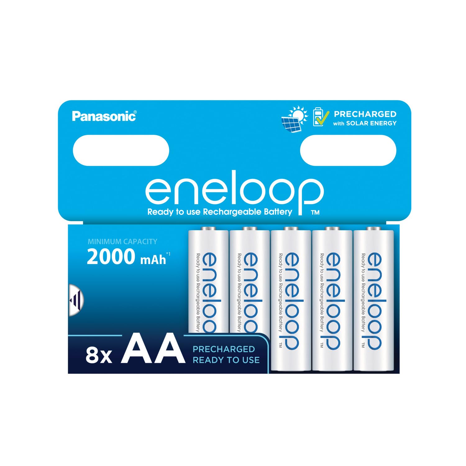 eneloop Rechargeable AA Batteries (8 Pack) 2000 mAh NiMH | Mignon LR6 Double A Battery - 4x Longer Lasting - 100% Recyclable Plastic Free Packaging - Over 2000 Charging Cycles