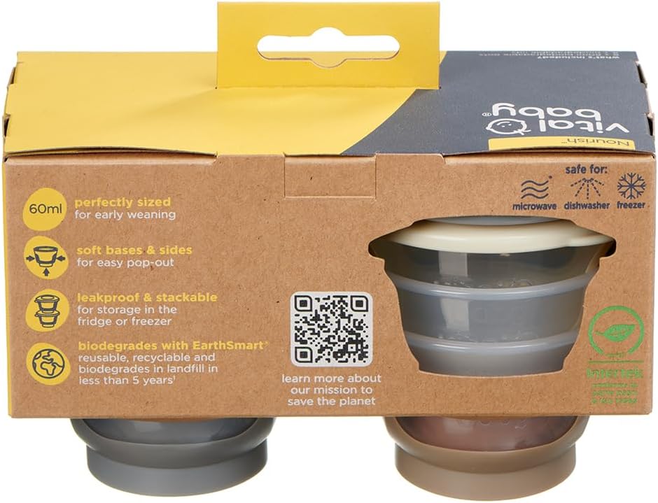 61eaIZvp9jL._AC_SL1300_ Vital Baby Nourish Store & Wean Food Pots 60ml 6pk 4m+, Leakproof, Stackable, Soft Base, EarthSmart Biodegradable, BPA-Free & Freezer Safe for Baby Food
