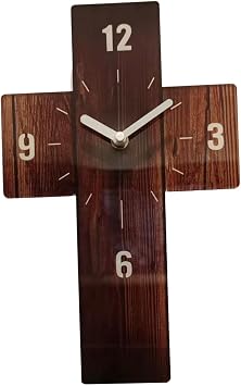 Wall Clock Silent Clock Cross Shape,Easy to Read Non Ticking,Compact,Acrylic Clock Home Decor for Home Living Room Hotel Gift, Dark Brown