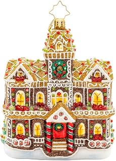 Hand-Crafted European Glass Christmas Tree Decorative Ornament, Gingerbread Manor