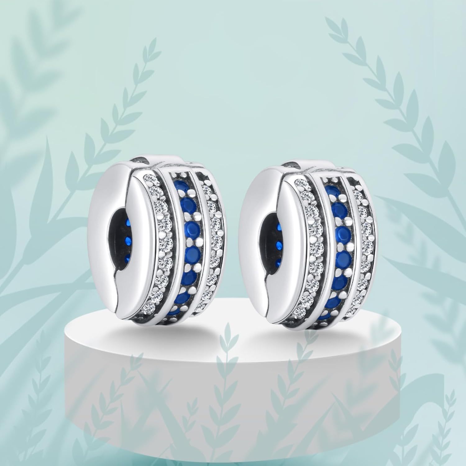 925 Sterling Silver Charms Clips Set Biue 5a Zircon Bracelet Bead Clip 2 Per Pack - Image 4