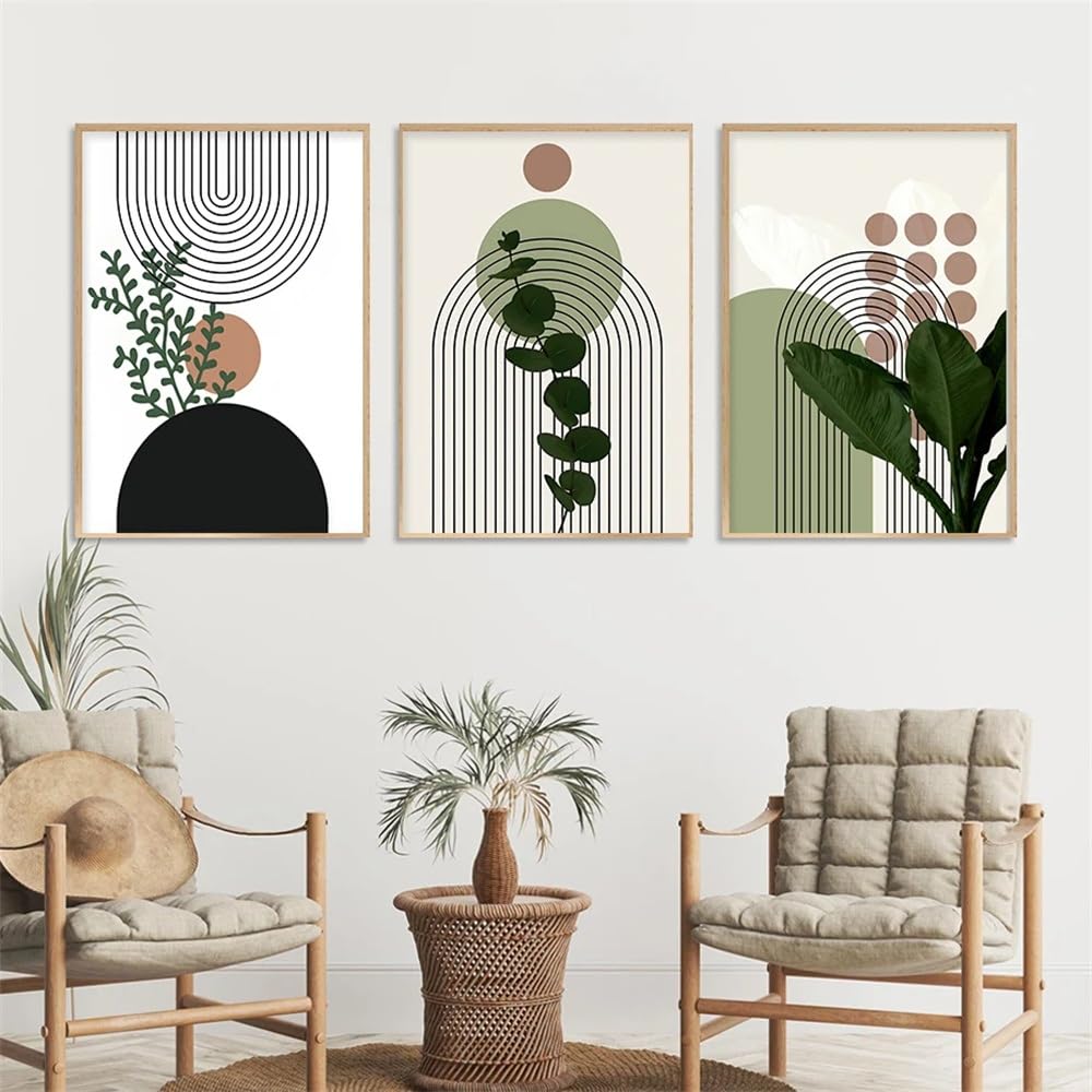 WUHBCZ Art Pictures-Abstract Green Plants Leaves Geometric Wall Art Mural Posters Canvas Painting Prints Pictures Modern Living Room Interior Home Decoration-50 * 70cm/3PCS (No Frame)