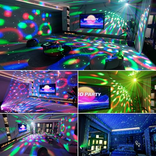 Image of Party Lights DJ Disco Light Disco Ball Lights with Star Projector Sound Activated Strobe for Parties, Bar, Birthday, Wedding, DJ, Pub, Holiday, Event Live Show, Christmas, Living Room, Decorations