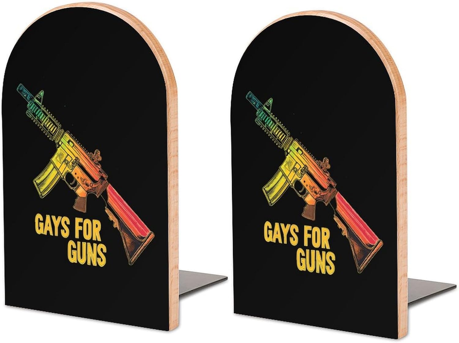Gay for Guns Cute Wood Book Ends Decorative Bookends 1 Pair Non-Skid for Shelves Home Office 7 X 5 Inch
