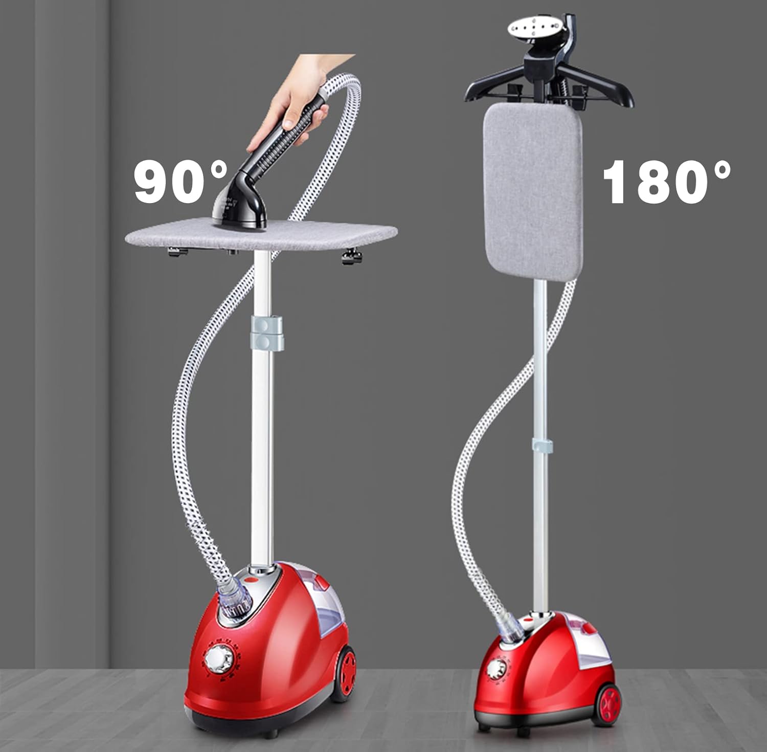 Generic/Private Label Garment Steamer Professional Fabric Clothes Steamer with 10-Stage Steam Control, Ironing Board And Garment Hanger, 60 Min Continuous Steam, Red, Upright