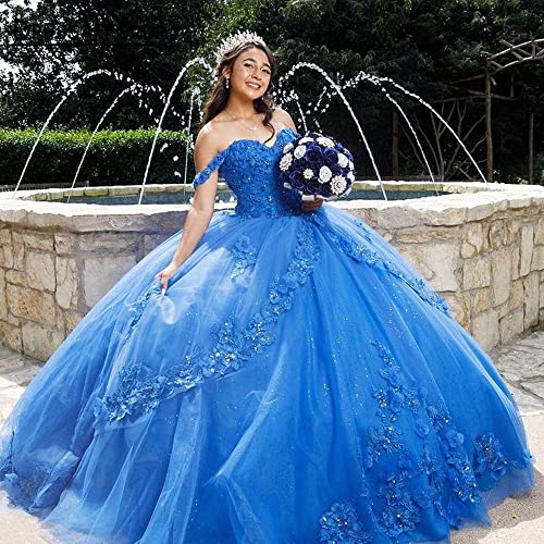 Uiykhr Sweet 16 Off Shoulder Emerald Green Quinceanera Dresses For Women 3D Flowers Beaded Ball Gowns For Girls Puffy Tulle Lace Appliques Princess Dress With Train 6 #TOP3