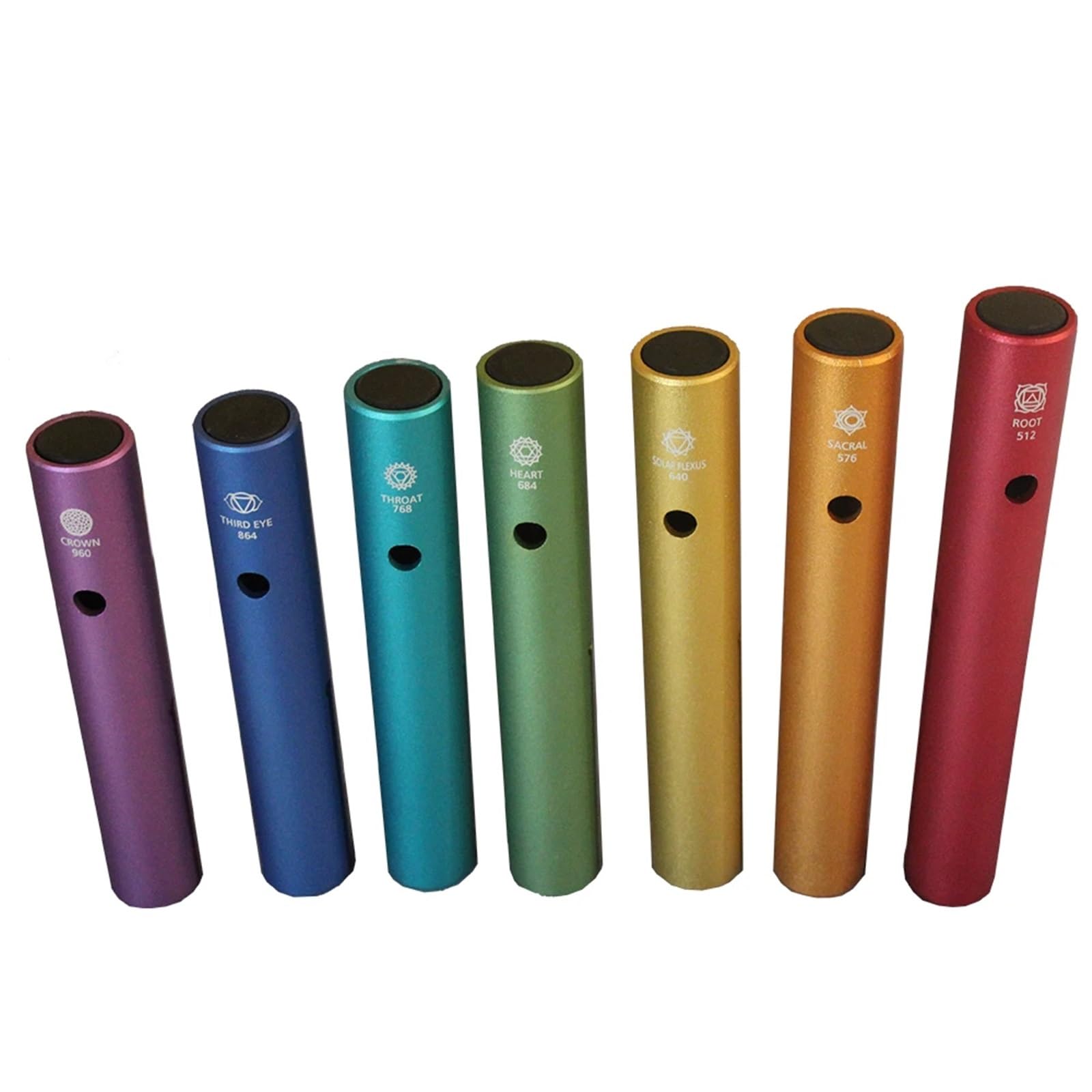 Wah-Wah-Rohrsatz Sieben Charkas, Metall-Wah-Wah-Röhre, bunte Windspiele, Klangheilungsinstrumente for Yoga und Meditation(Set 7 PCS)