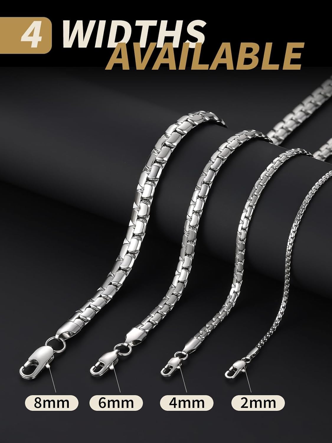 FindChic Necklace for Men, Stainless Steel Flat Link Chain, Silver/Gold/Black Chain Necklace, 2mm/4mm/6mm/8mm Width, No Tarnish & Hypoallergenic Hip Hop Mens Jewelry, 14"-30", with Gift Box