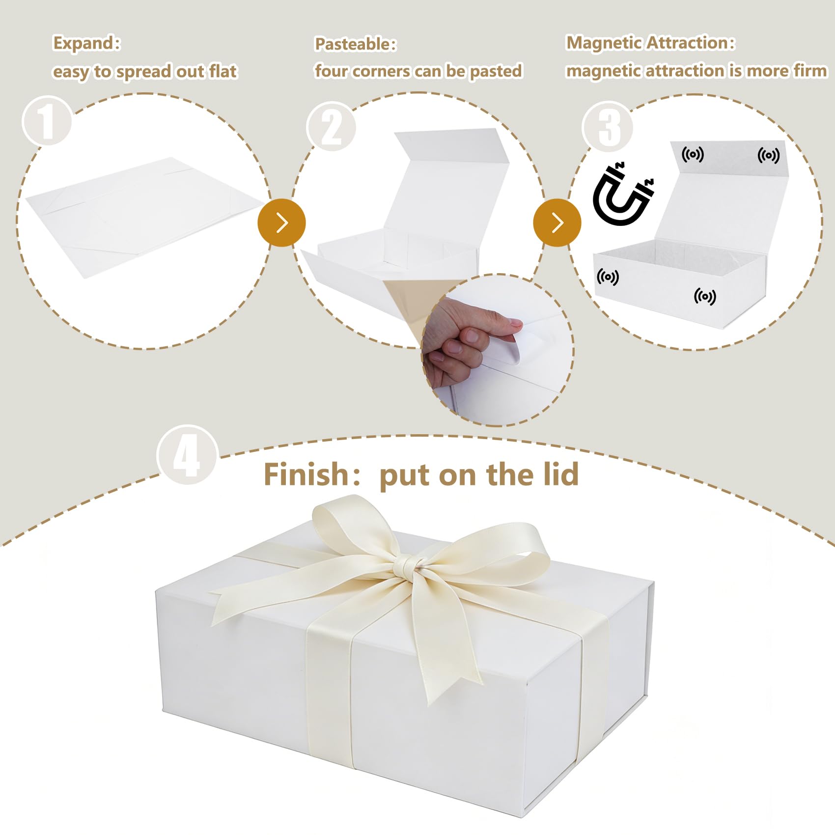 Aimyoo Confezione regalo nera, 35 x 22,9 x 10,9 cm, con coperchio e chiusura magnetica, rettangolare, pieghevole, per proposte di sposo, matrimoni, compleanni, confezione da 5