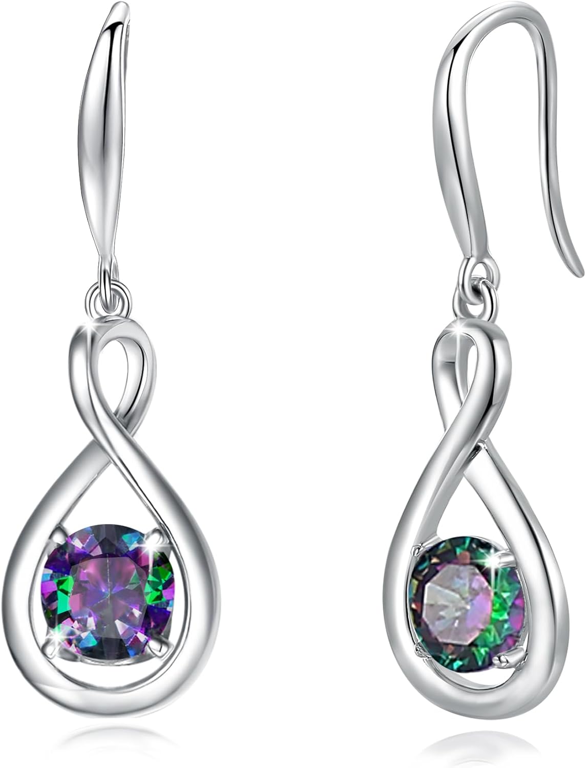FANCIME Valentines Day Gift Dangle Drop Earrings 925 Sterling Silver Dainty Infinity Round Gemstone Birthstone Jewelry Birthday Gifts for Her Women