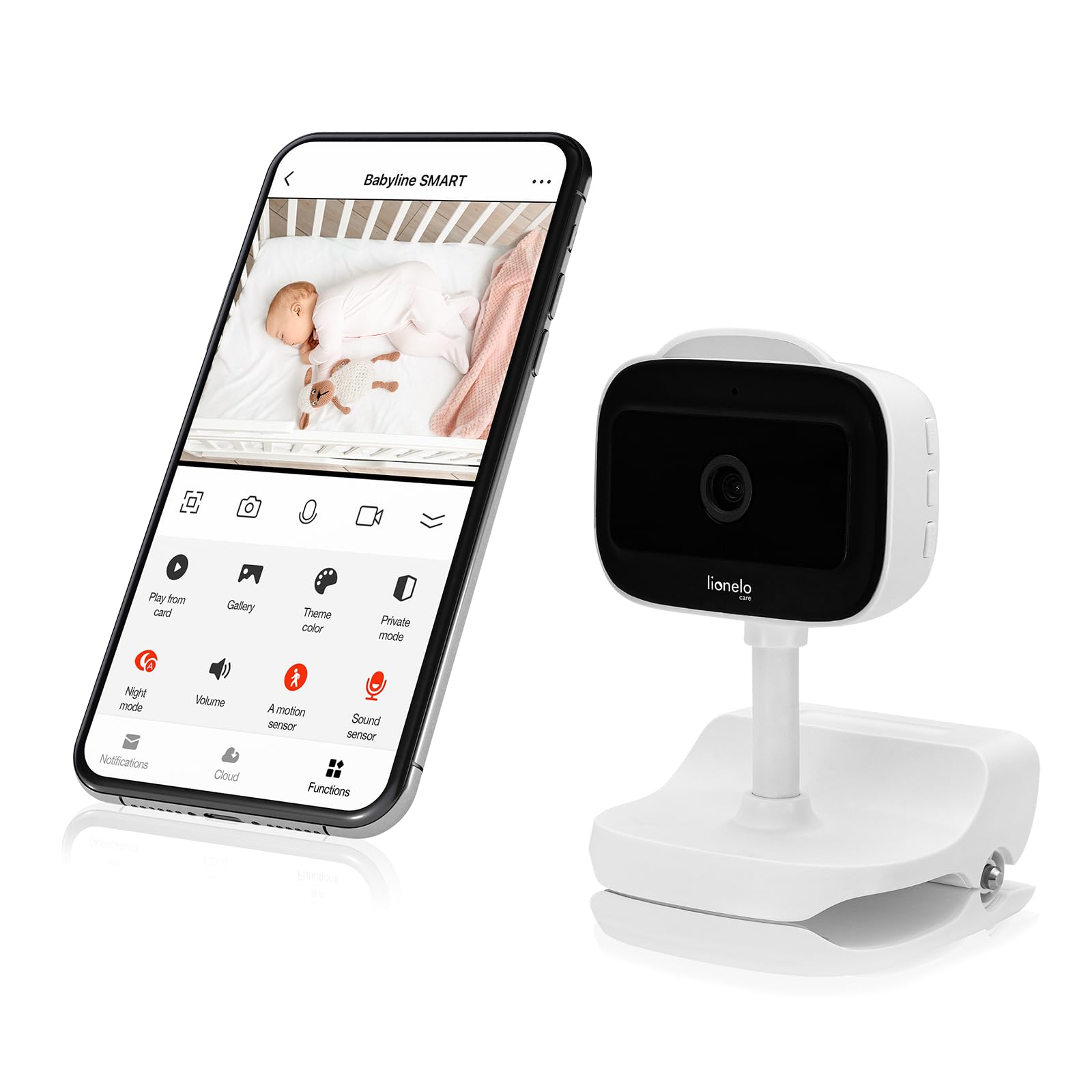 lionelo Babyline Go, Babyphone Caméra sans Fil 4 x Zoom 2304x1296 p, Mode Nuit 8 m Communication Bidirectionnelle, Berceuses, Capteur de Température et de Mouvement, Notifications