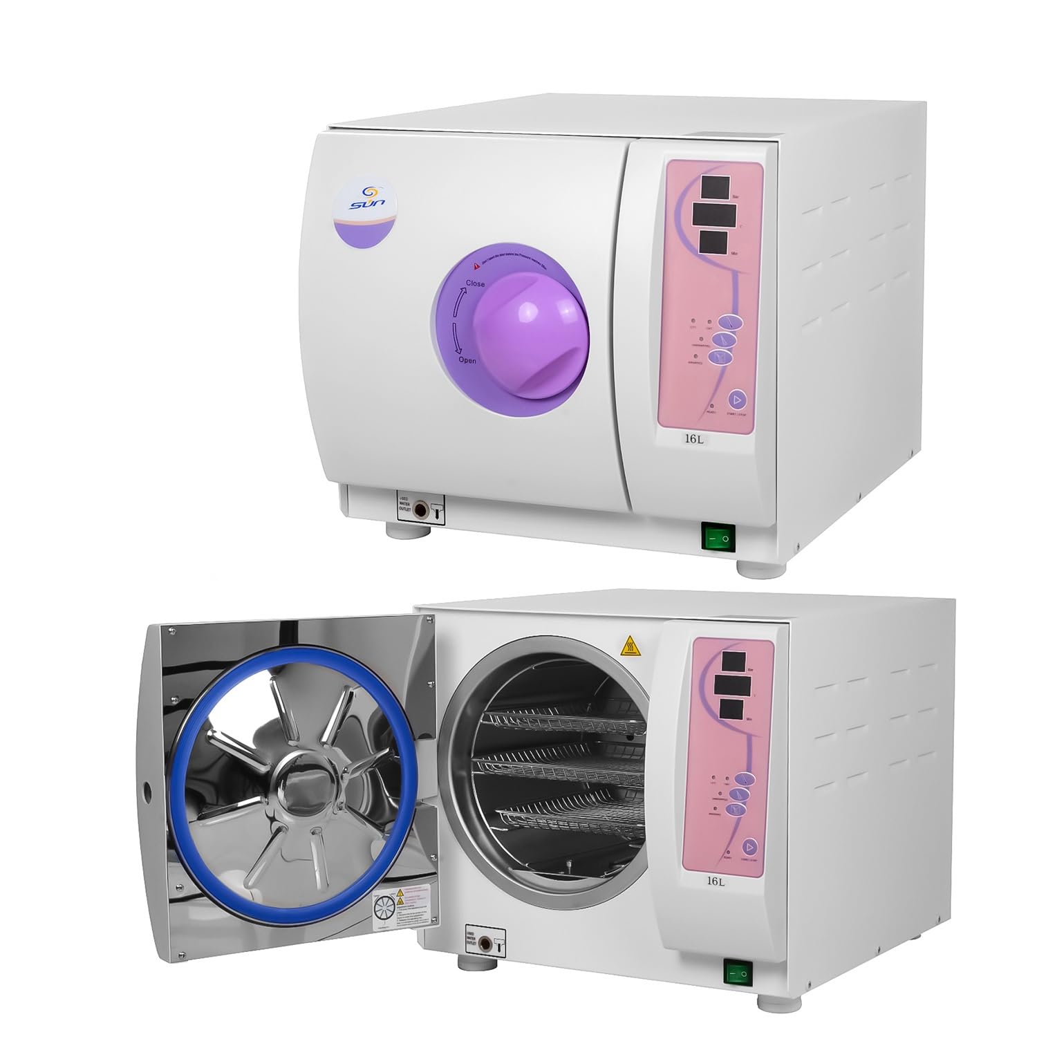 16L Digital Display Full-Automatic Autoclave Steam Sterilizer,Manual Door Lock High Pressure Temperature Steam Class N Series Purple Sterilizer