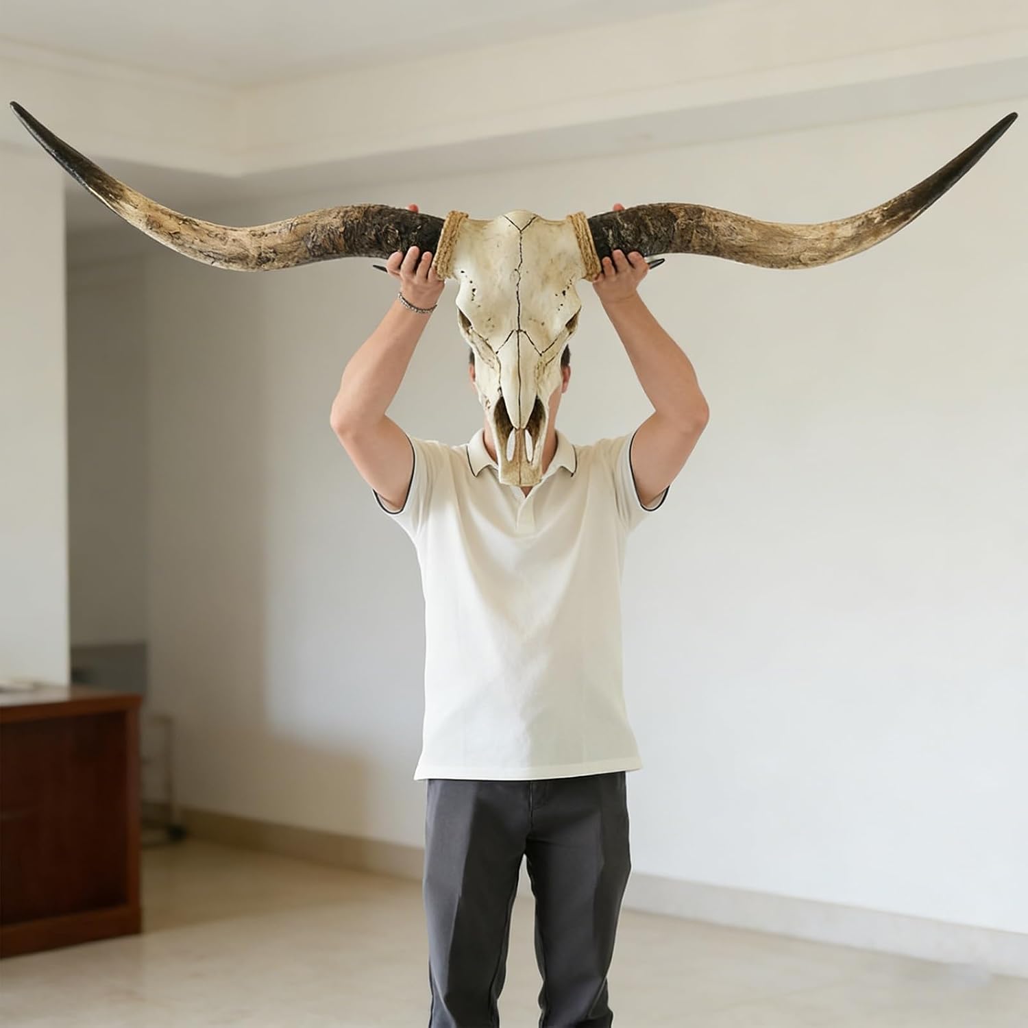 182cm/71 Long Horn Skull Wall Decor Extra Large Resin Cow Skull Wall Decor Wall Decor with Bull Horns Black