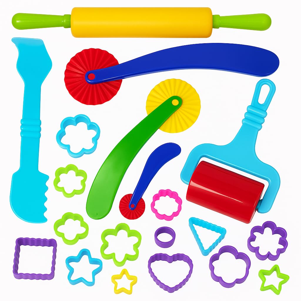 Playdough Tools for Kids - 17 Piece Play Dough Cutters, Rolling Pin & Accessories Set for Toddlers, Multicolor