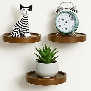 AceList 3-Pack Round Floating Shelves for Wall Decor, 6'' Diameter Acaci...