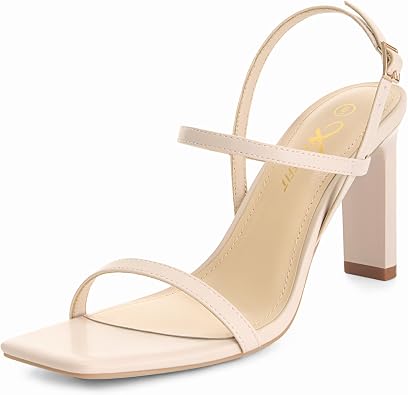 Athlefit Womens Strappy High Heels Square Open Toe Heeled Sandals Ankle Strap Dressy Wedding Party Shoes