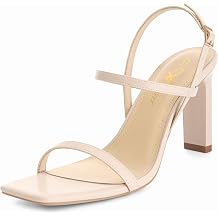 Athlefit Womens Strappy High Heels Square Open Toe Heeled Sandals Ankle Strap Dressy Wedding Party Shoes