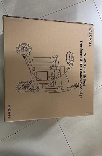 Vista 2 de WALK MATE Andador con ruedas de 3 ruedas con asiento para personas mayores delgadas, respaldo acolchado, ligero y plegable, ideal para ancianos, 8