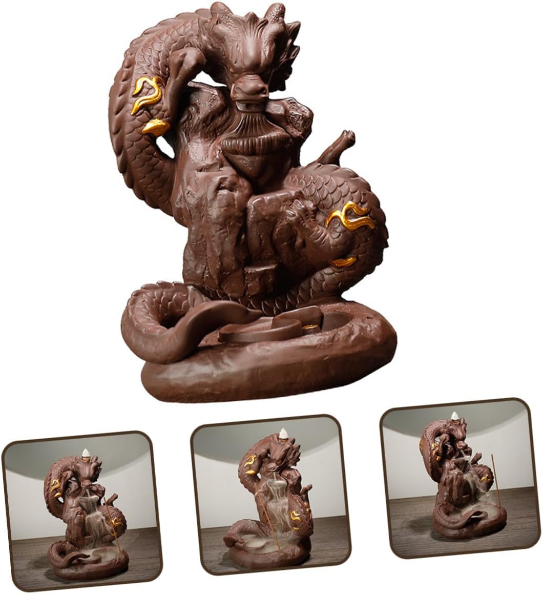 Purple Clay Backflow Incense Holder Decorative Censer with Backflow Cone Burner for Home Adornment and Aromatherapy Desktop Display